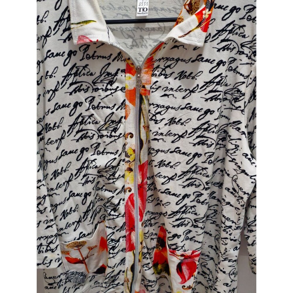 T/O Thomas & Olivia Women's 1XL Zip Up Jacket Handwriting Artsy Art2Wear Boho - Picture 14 of 15
